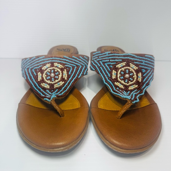 Sofft Women's Brown Beaded Leather Sandals Size 11 - Picture 3 of 13